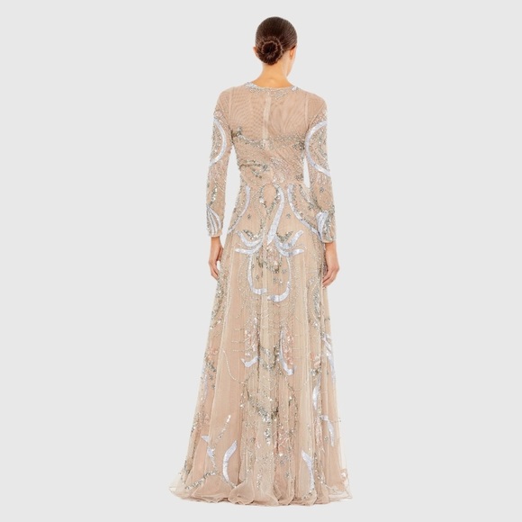 MAC DUGGAL
Long Sleeve Embellished Illusion Evening Gown 5217 Nude silver prom - Picture 4 of 8
